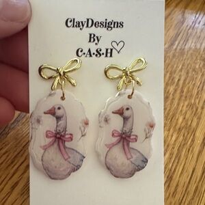 Goose Earrings with Pink Bow